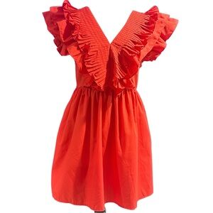 Entro Coral Red Ruched V-Neck Sundress